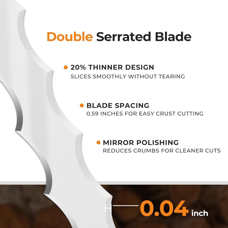 Mooues Bread Knife Set, Acacia Wood(15.7") - Double Serrated Bread Knife for Homemade Bagels, Baguettes and More - Sourdough Bread Slicer, Cuts Thin, Even Slices - Premium Stainless Steel - Image 3